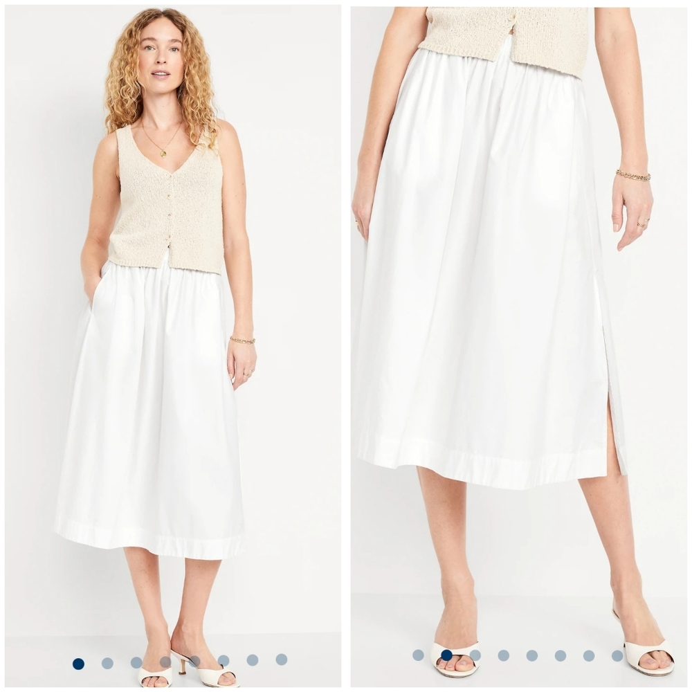 Old Navy High Waisted A Line Midi Skirt White Cotton Size Small